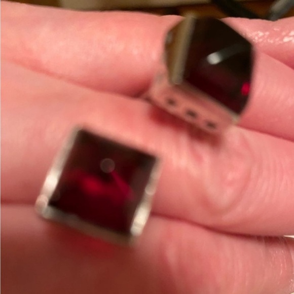 Sheryl Jones Garnet and Silver Cufflinks - Picture 2 of 3